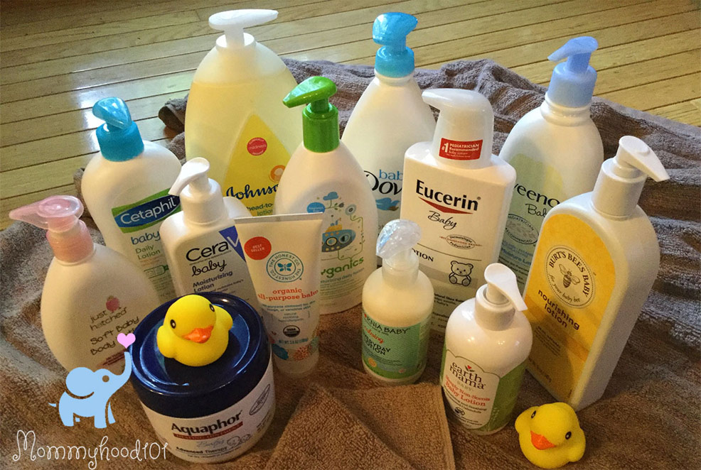 assorted baby lotions for testing