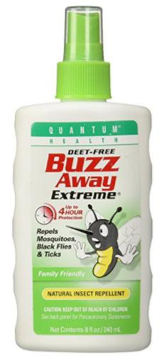 a spray bottle of buzz-away extreme mosquito repellent