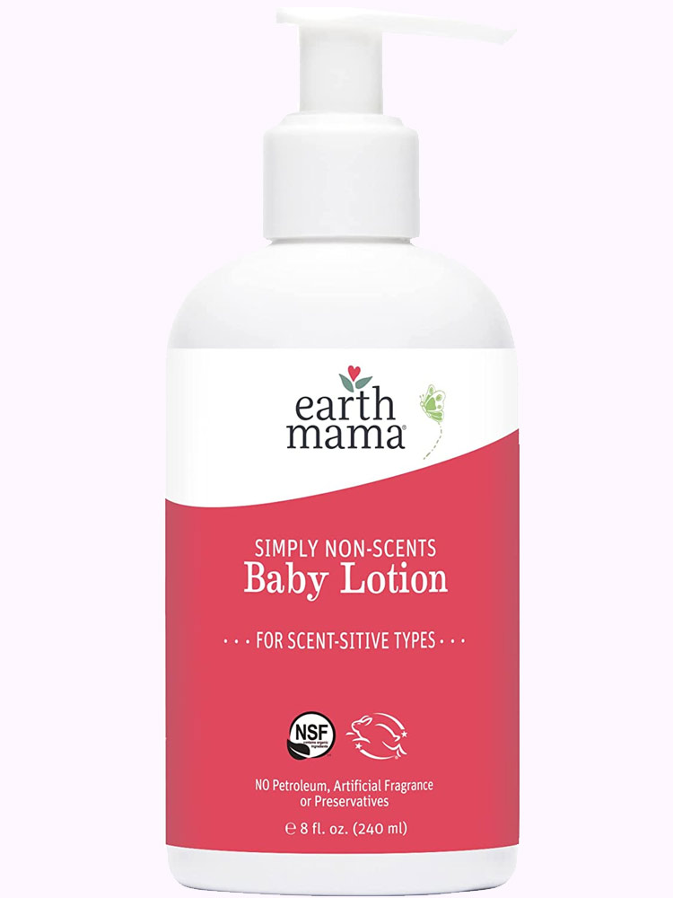 a pump bottle of earth mama simply non-scents baby lotion