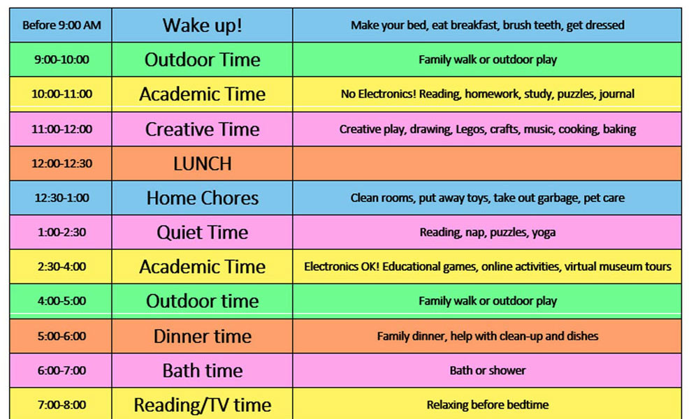 daily schedule for kids printable editable