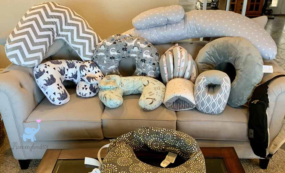 assorted nursing pillows being tested