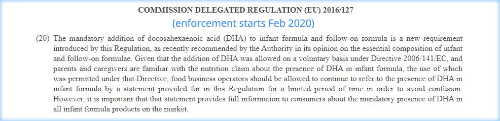 european baby formulas omega 3 dha requirement law