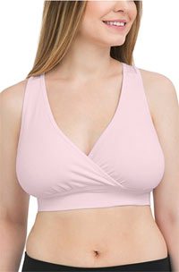 a woman wearing the kindred bravely french terry racerback nursing bra