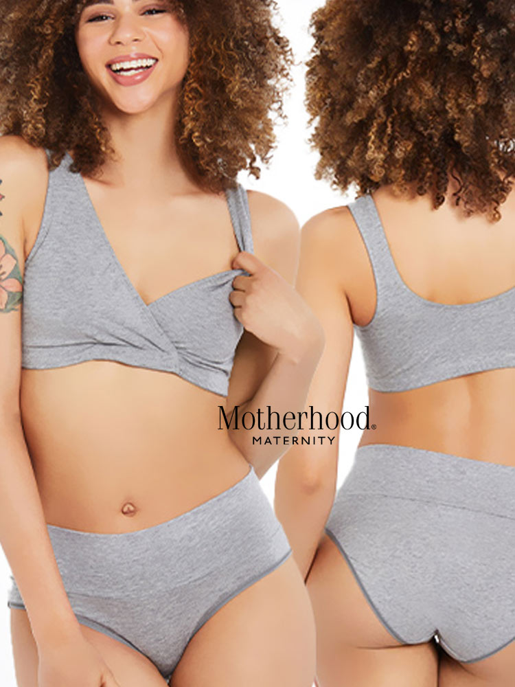front and back views of a woman wearing a motherhood maternity nursing bra