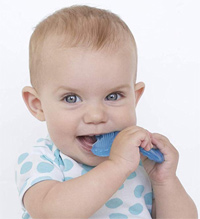 a baby chewing on the nuby teetheez teether