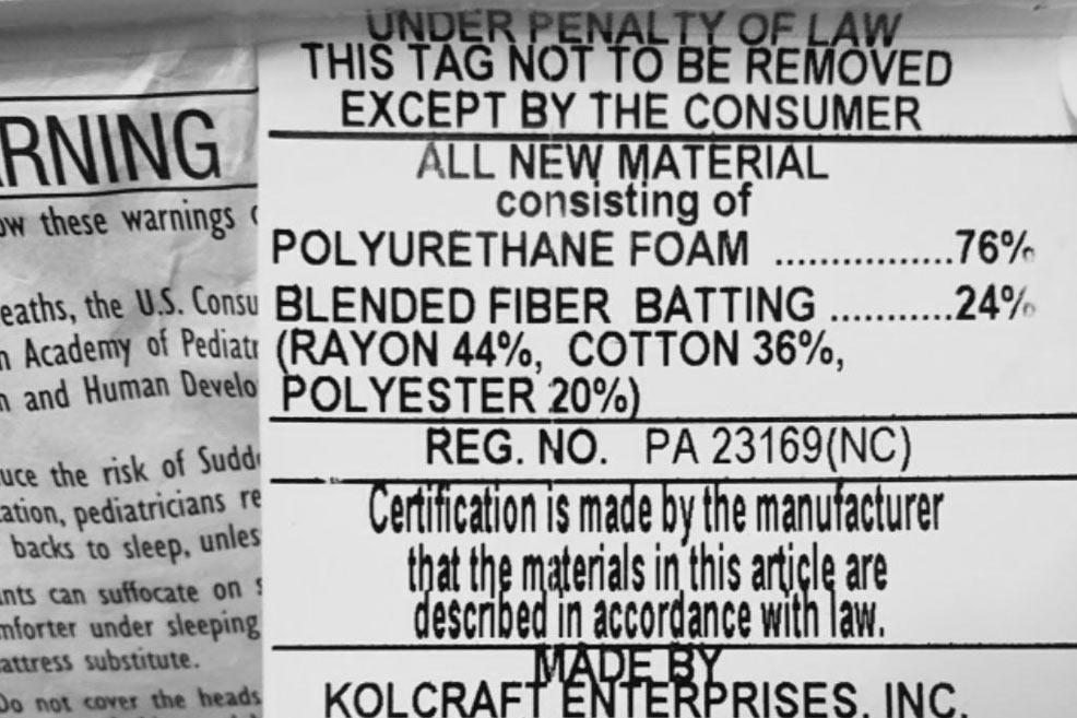 the label on the sealy soybean foam core crib mattress