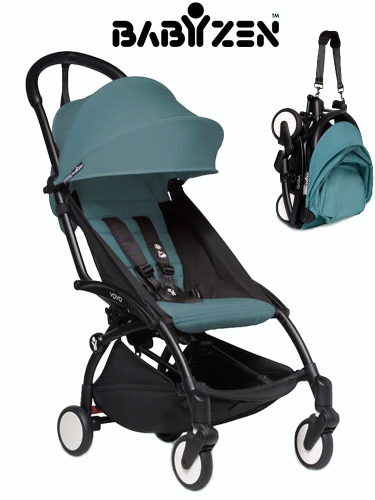a green babyzen yoyo2 stroller in folded and unfolded configurations