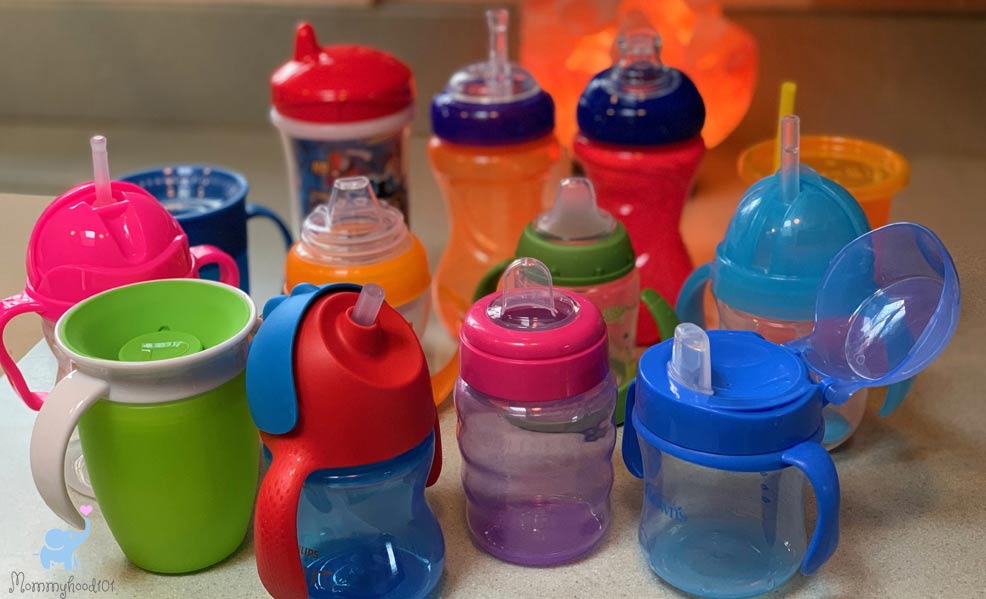 assorted sippy cups from our testing