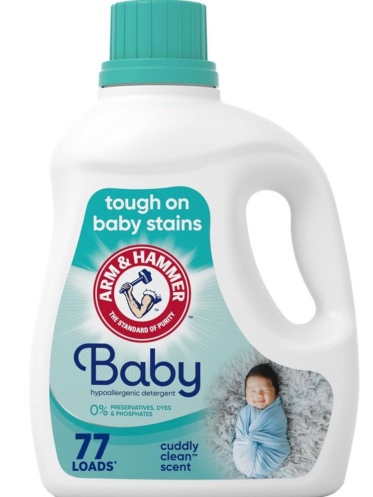 a bottle of the arm and hammer baby laundry detergent
