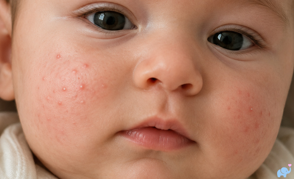 baby acne close-up on cheeks papules pustules