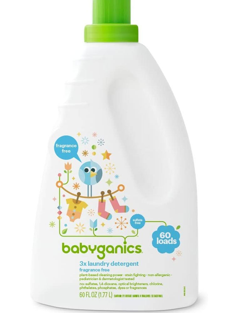 a bottle of the babyganics sensitive laundry detergent for babies