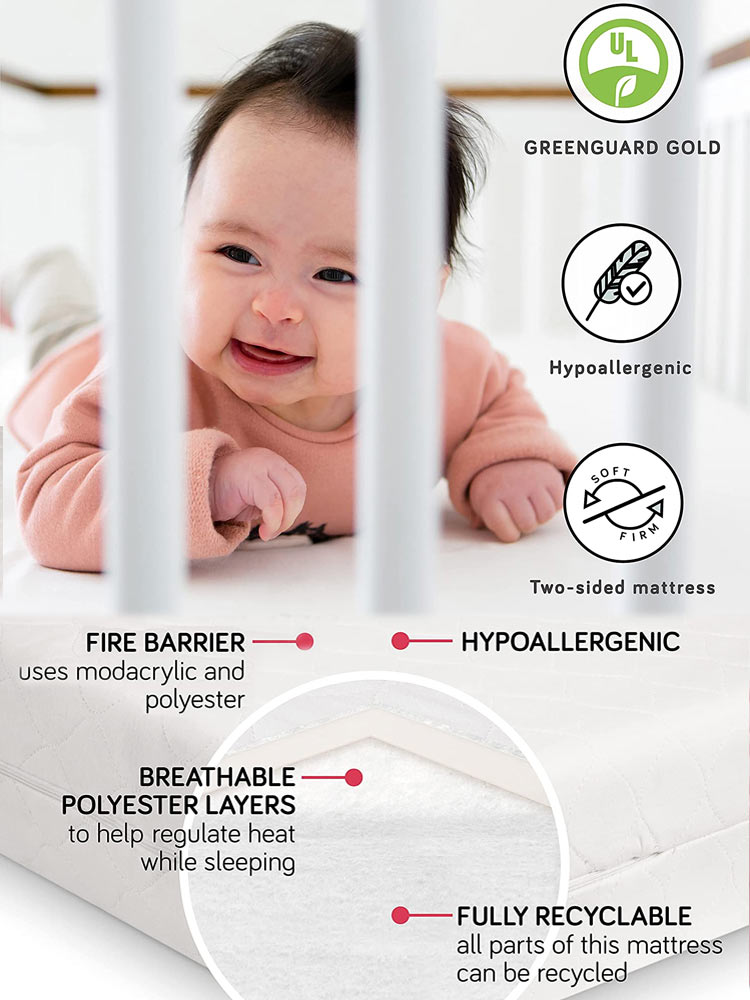 babyletto pure core non-toxic crib mattress with labeled features