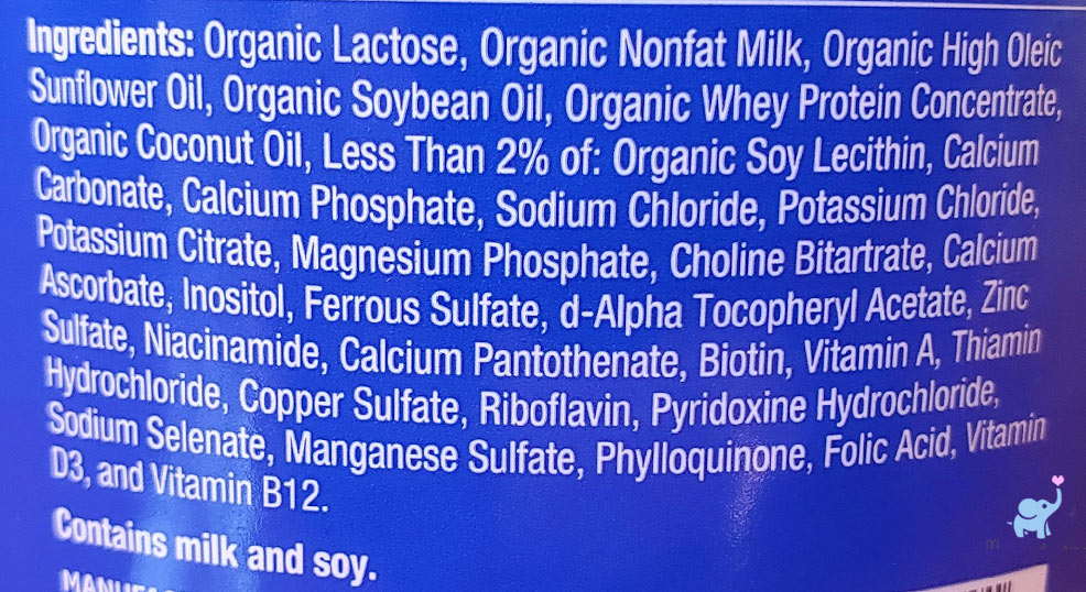 ingredients list for the babys only infant formula