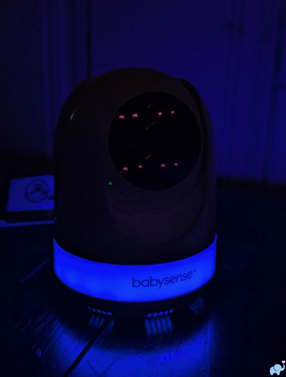 Babysense MaxView Pro camera producing a blue night-light glow