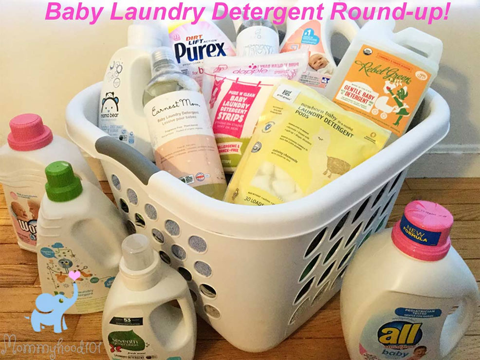 assorted baby laundry detergents ready for testing