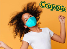 kids wearing colorful crayola face masks