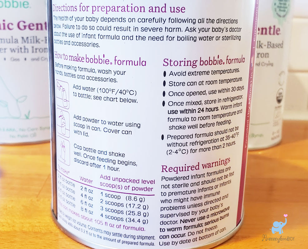 preparation instructions for the bobbie gentle formula