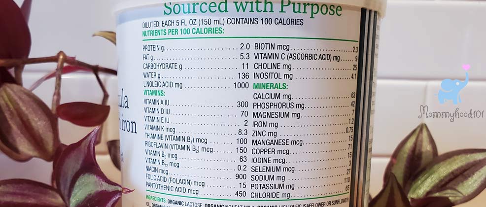 nutrition facts label for the bobbie formula