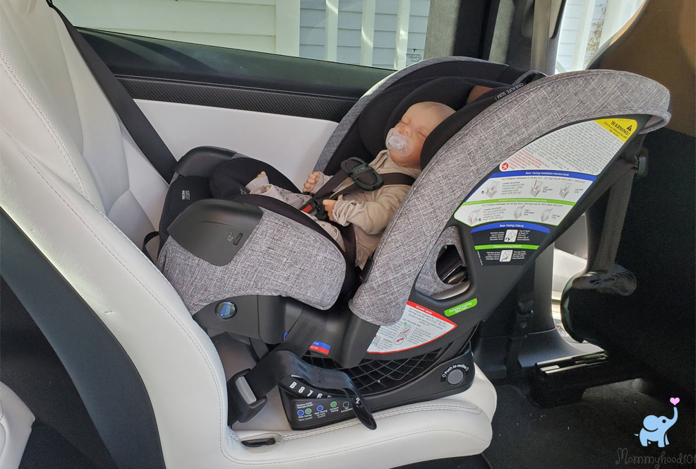 baby sitting in the britax one4life slim car seat installed rear-facing