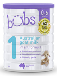 a tin of aussie bubs goat milk formula