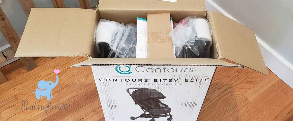 opening the box of the contours bitsy elite stroller