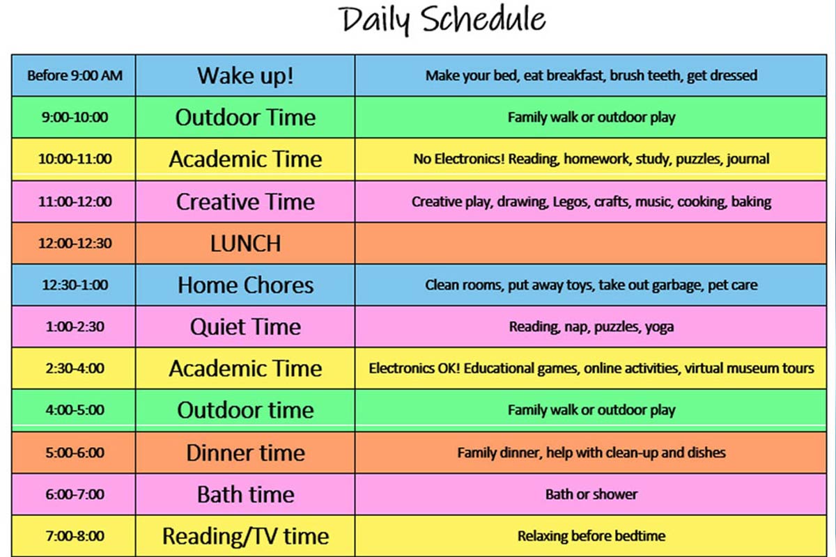 sample kids daily schedule