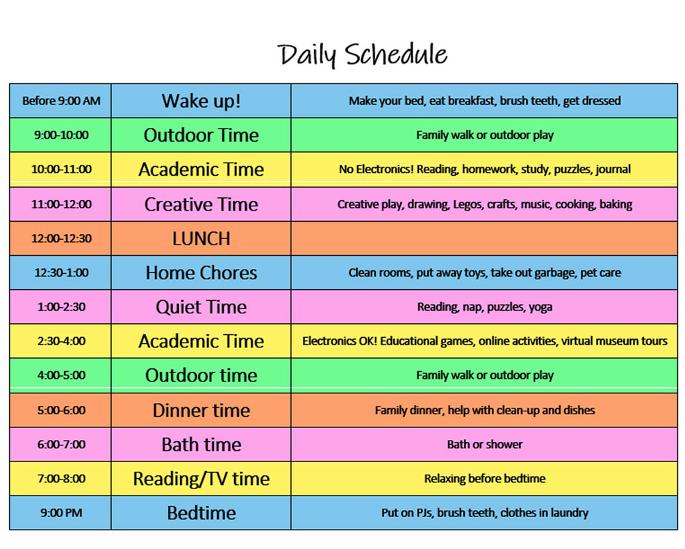 Daily Routine Timetable For Students At Home