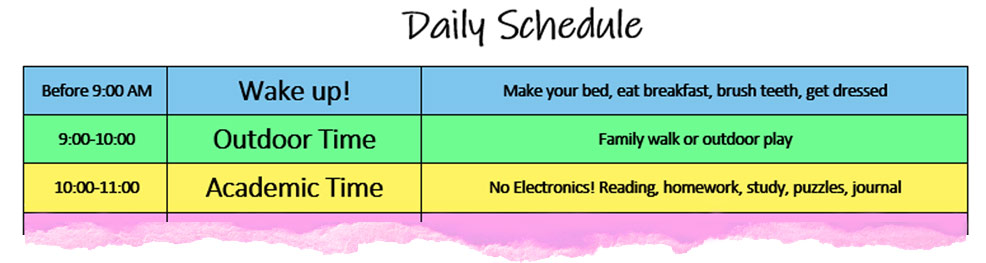 daily schedule for kids in recovery