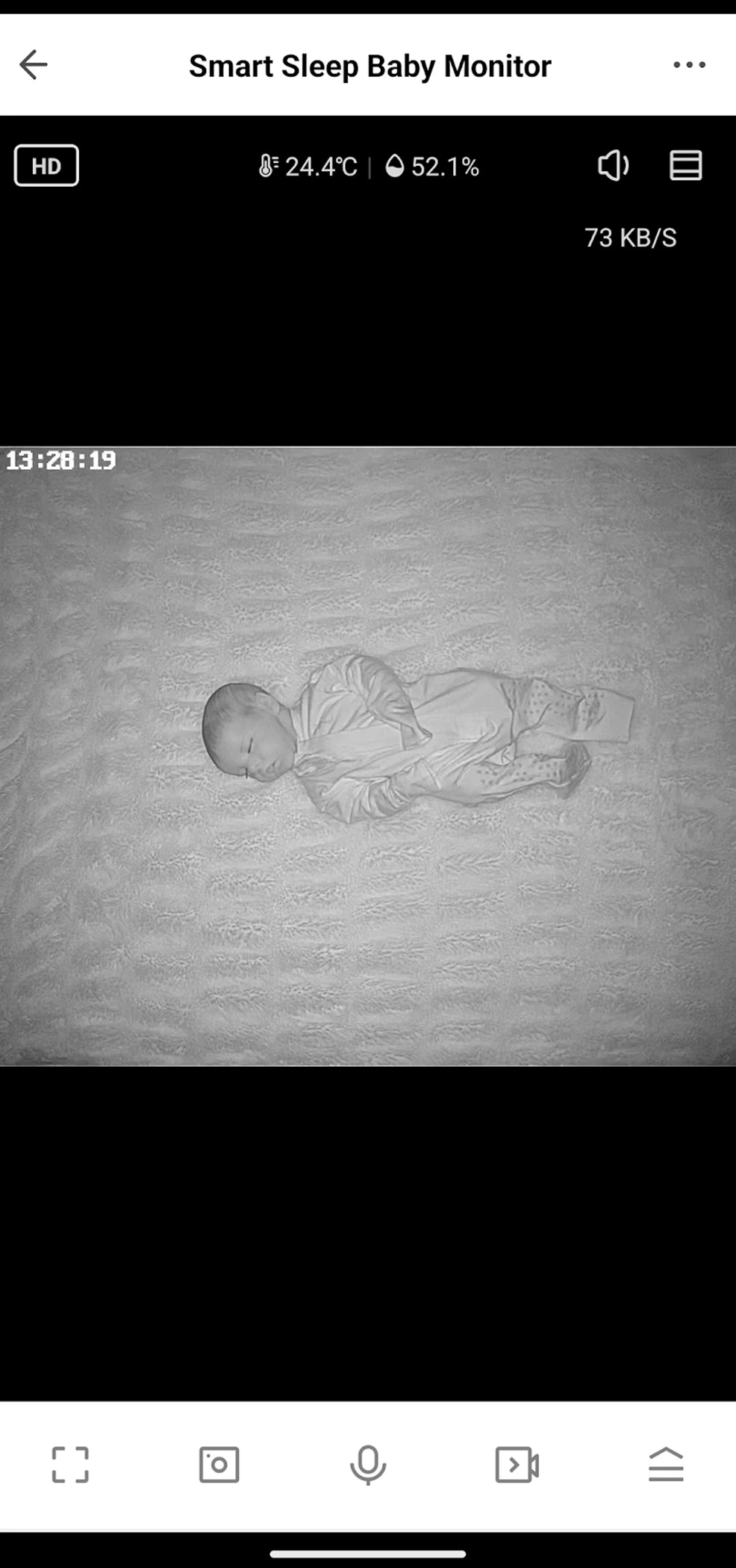 Infrared night vision from the Delta Children Smart Sleep Baby Monitor app