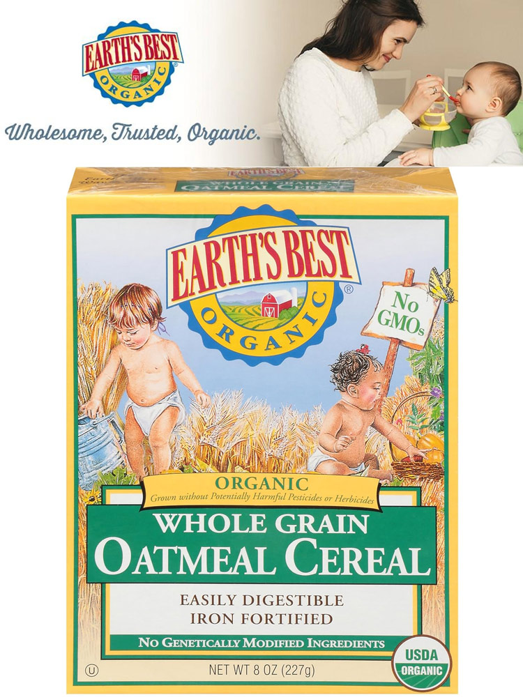 a mom feeding a baby earths best oatmeal cereal