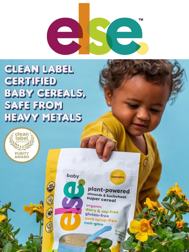 a baby reaching for a bag of else organic baby cereal