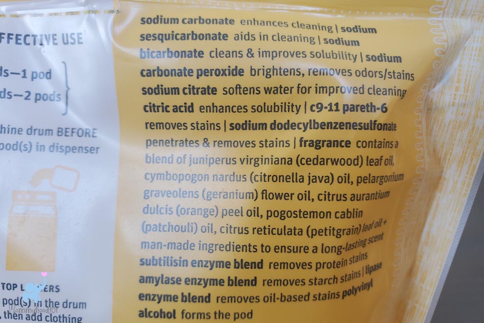 ingredient list of grab green chamomile laundry detergent pods