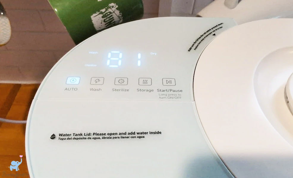 control panel buttons on the grownsy bottle washer