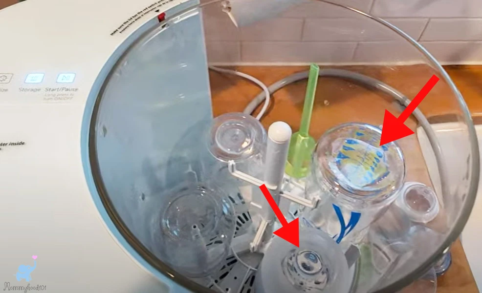 wet bottles after drying in the grownsy deepclean bottle washer pro