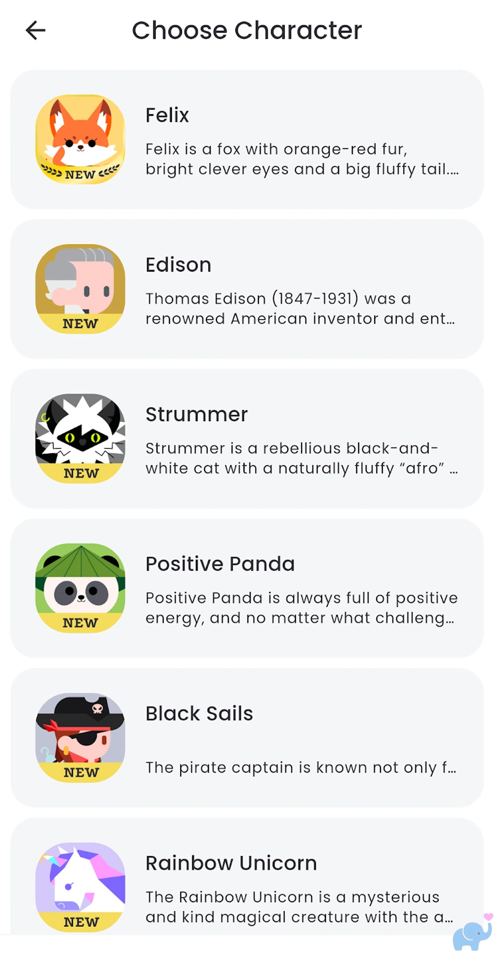 haivivi app character selection screen showing more than 20 ai characters with different voices and personalities