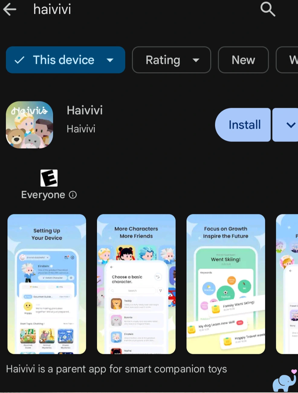 haivivi app listing in the google play store for setting up bubblepal ai companion toy