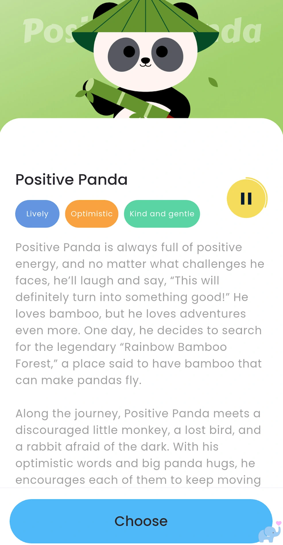 haivivi app showing positive panda character profile with description voice and personality details