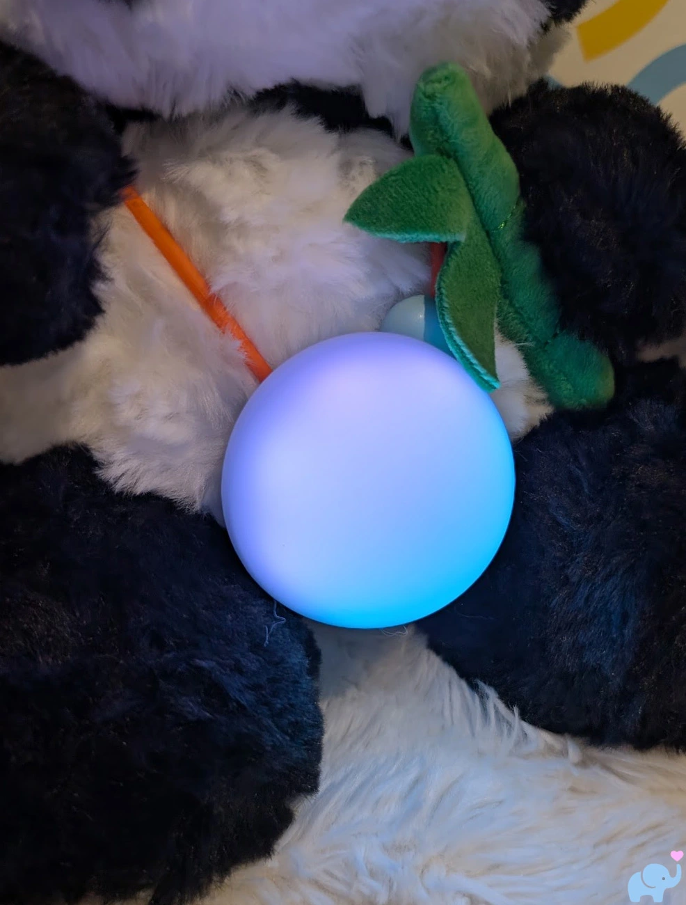 haivivi bubblepal glowing soft blue at night during bedtime conversation