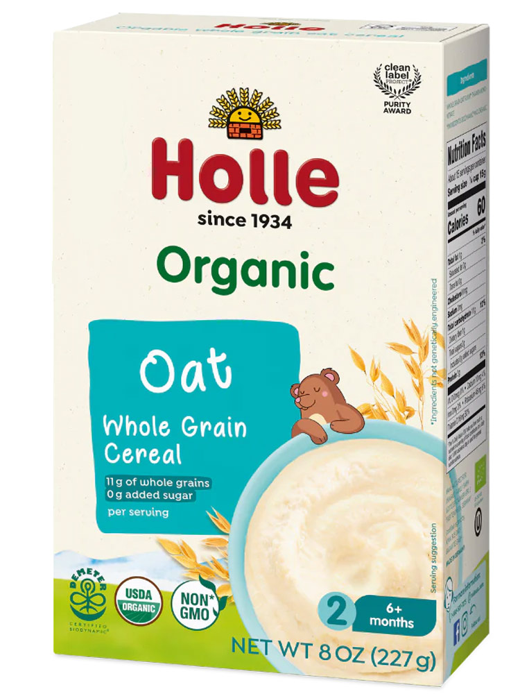 a box of holle organic oat baby cereal