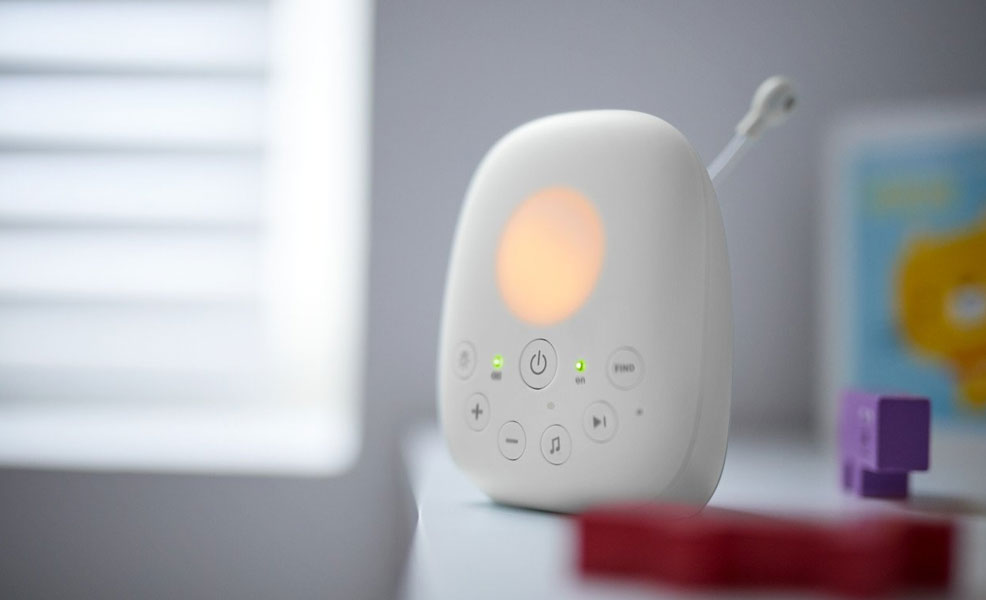 the philips avent audio baby monitor on a dresser in a nursery