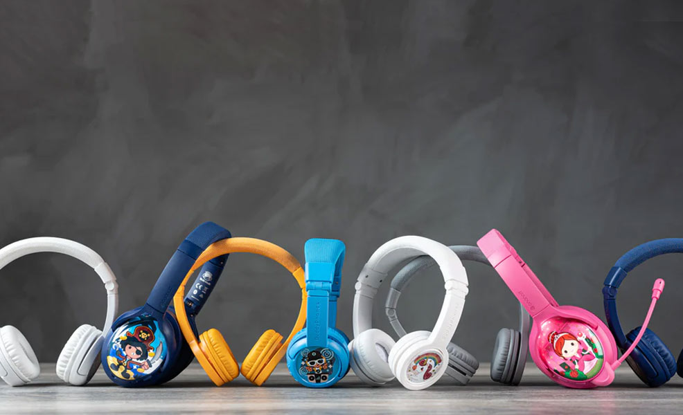 assorted models and colors of the buddyphones headphones