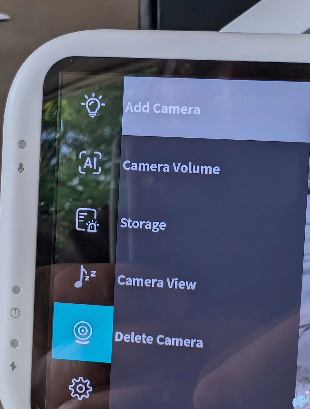 Jartoo JBM550 parent-unit menu showing the option to add another camera