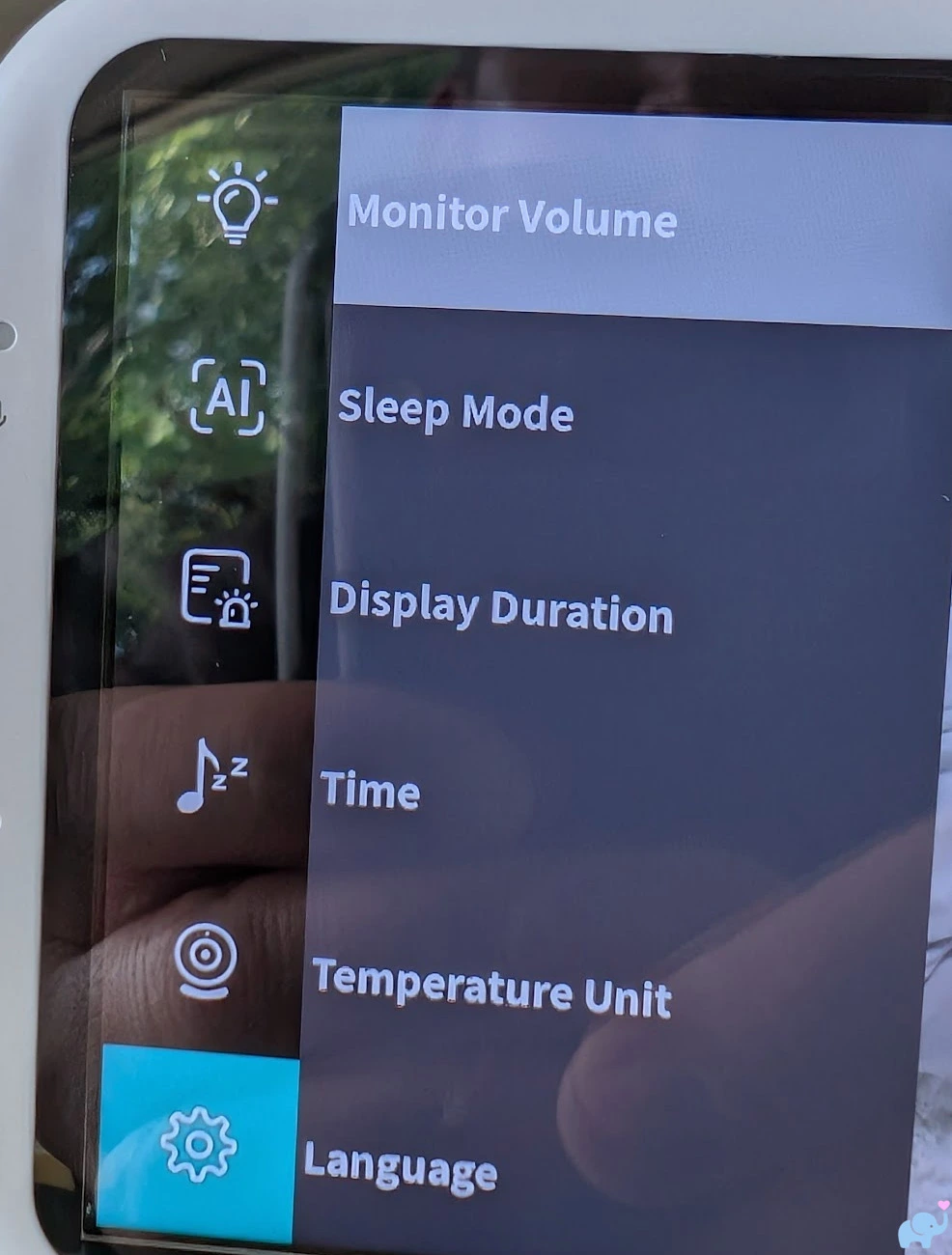 Jartoo JBM550 settings menu showing volume sleep display time temperature units and language options