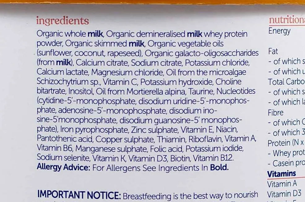 kendamil stage 1 formula ingredients