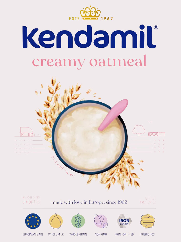 a box of kendamil creamy oatmeal baby cereal