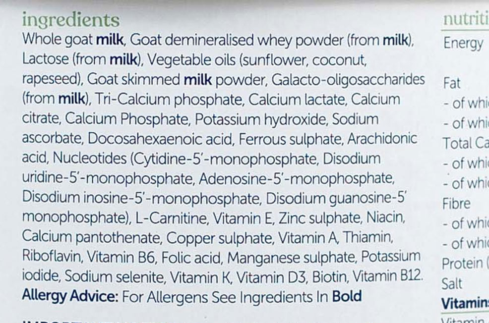 kendamil goat stage 3 formula ingredients