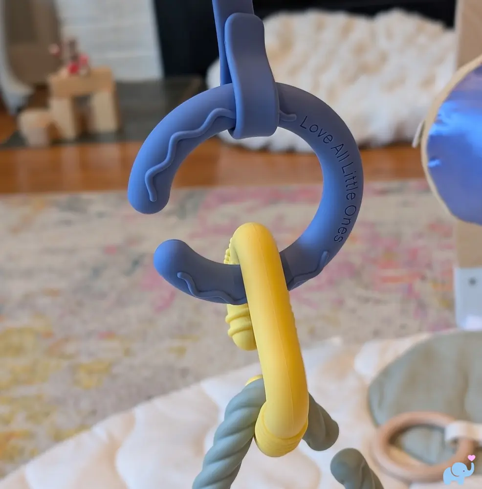Three removable hanging teethers on the Lalo Play Gym II