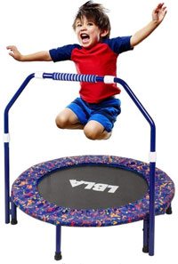a boy jumping on the lbla 36 inch kids trampoline