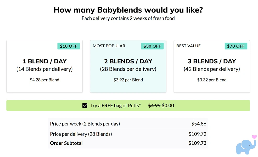 Little Spoon Babyblends ordering subscription pricing