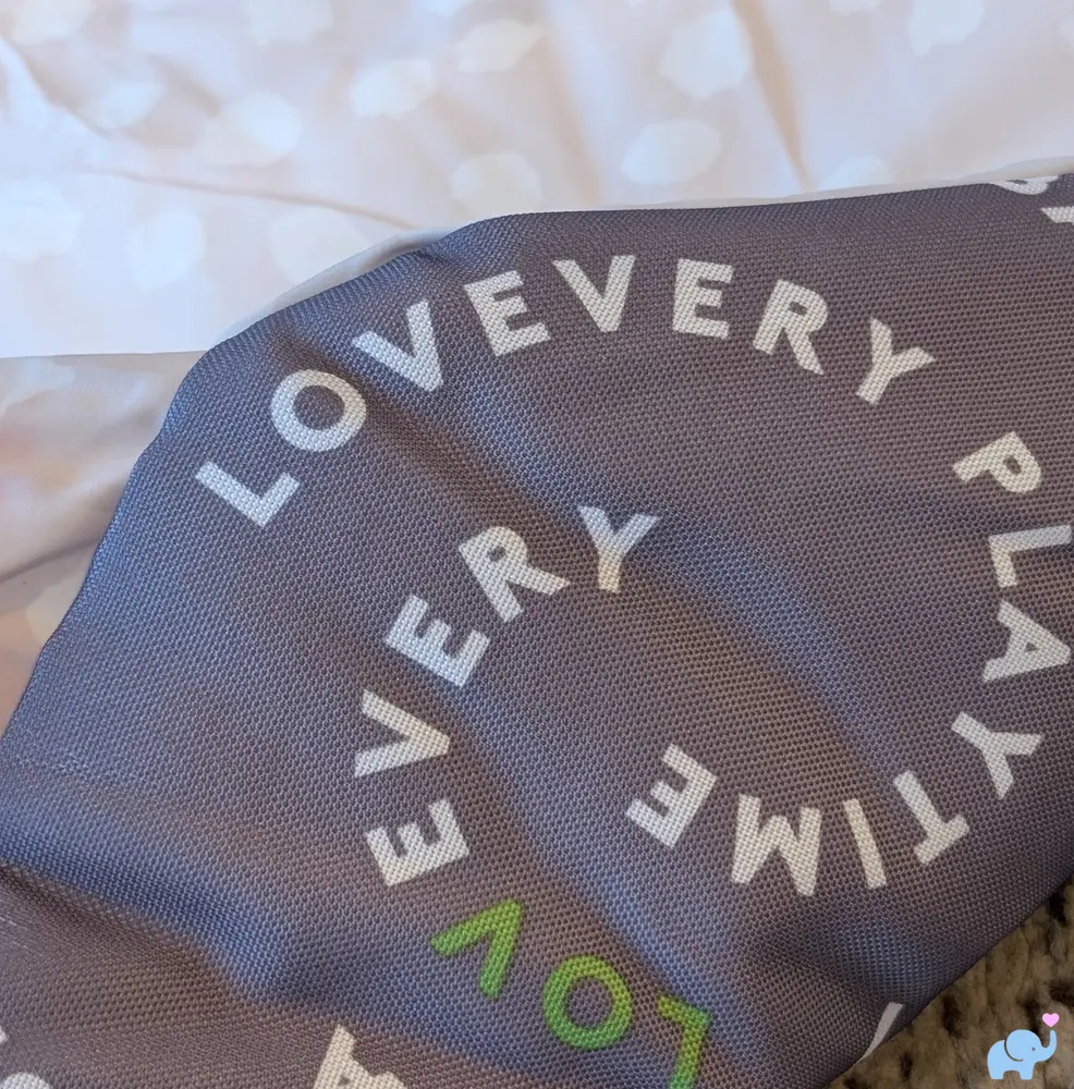 Bottom of the Lovevery Play Gym mat showing the underside texture